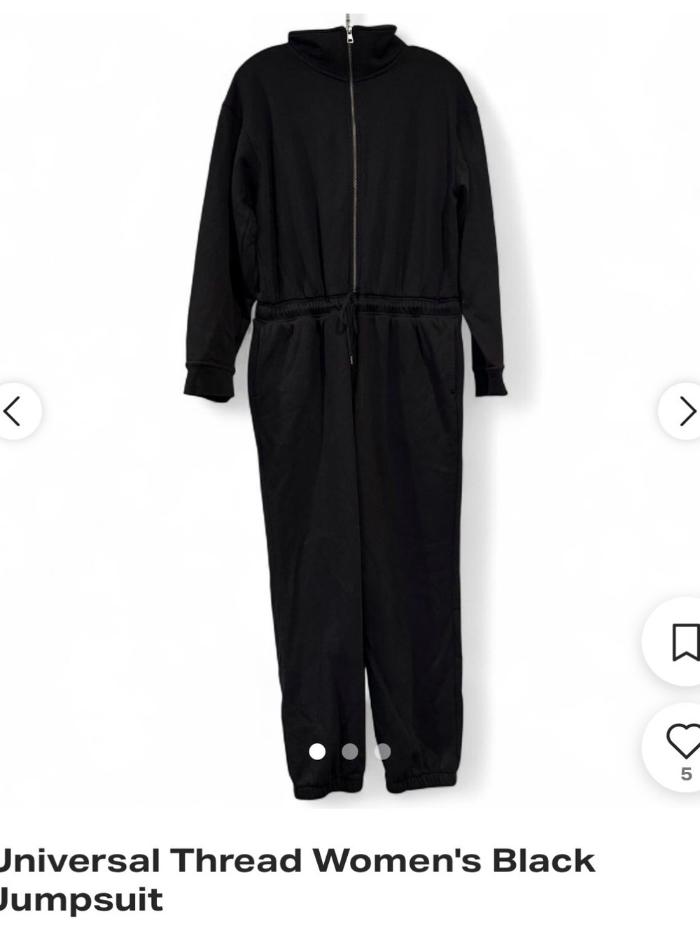 Universal Thread Black Zip-Front Fleece Jumpsuit